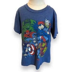 Marvel‎ Boys Tee Sz XS Heather Blue Avengers Comic Book Iron Man Hulk Cap Spider